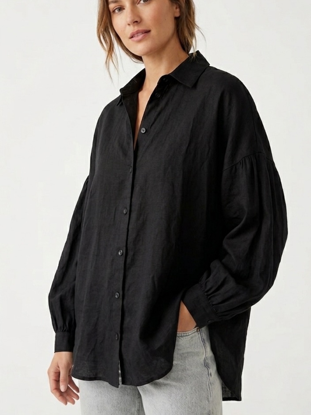 MADISON THE LABEL Black Oversized Button Down Top Long Sleeve Puffy Baggy Small